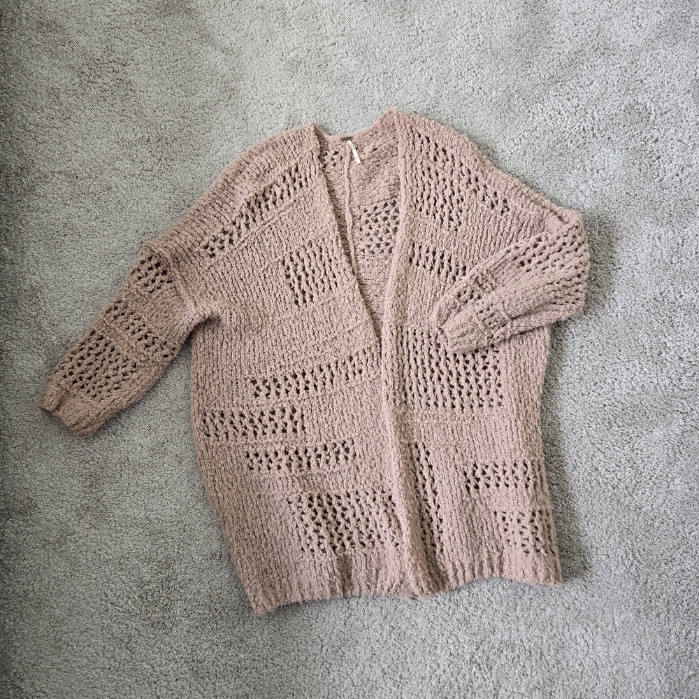 Free People BOHO Saturday Morning Cardigan Sweater Open Knit Oversized Cozy XS/S - Picture 13 of 16